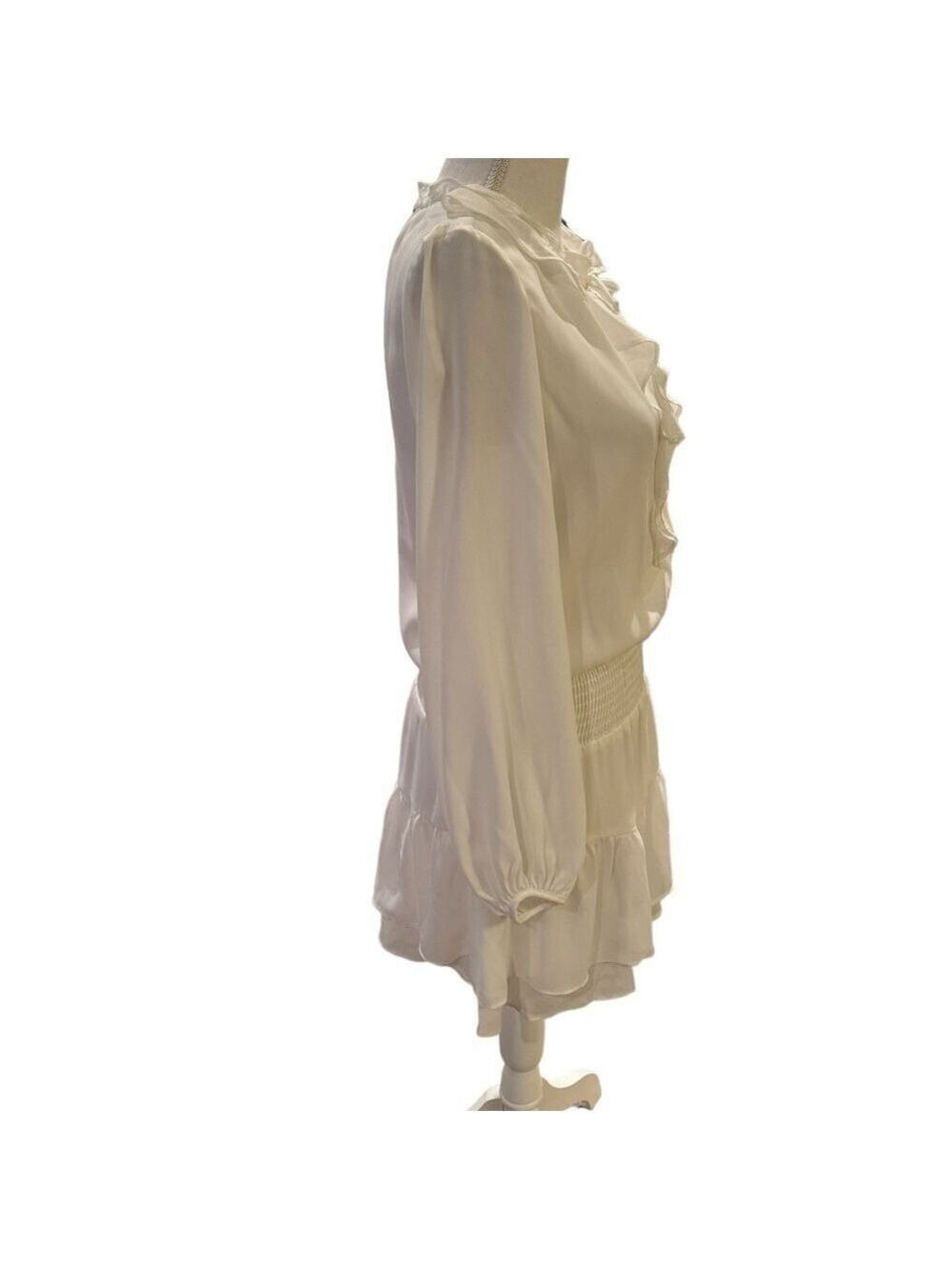 Krisa @ Revolve Ivory Ruffle Neck Surplice Layered Mini Dress New Size XS - Picture 6 of 9